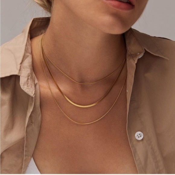 Jewelry - GOLD 14k Gold Plated 3pc Herringbone Necklace Set